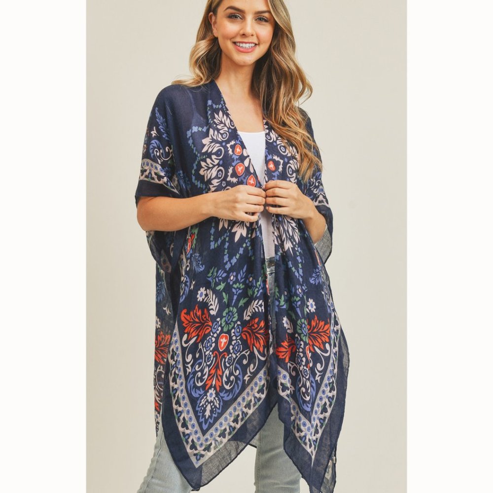 Bohemian Blue Kimono / Swim Cover-Up - Picture 2 of 5